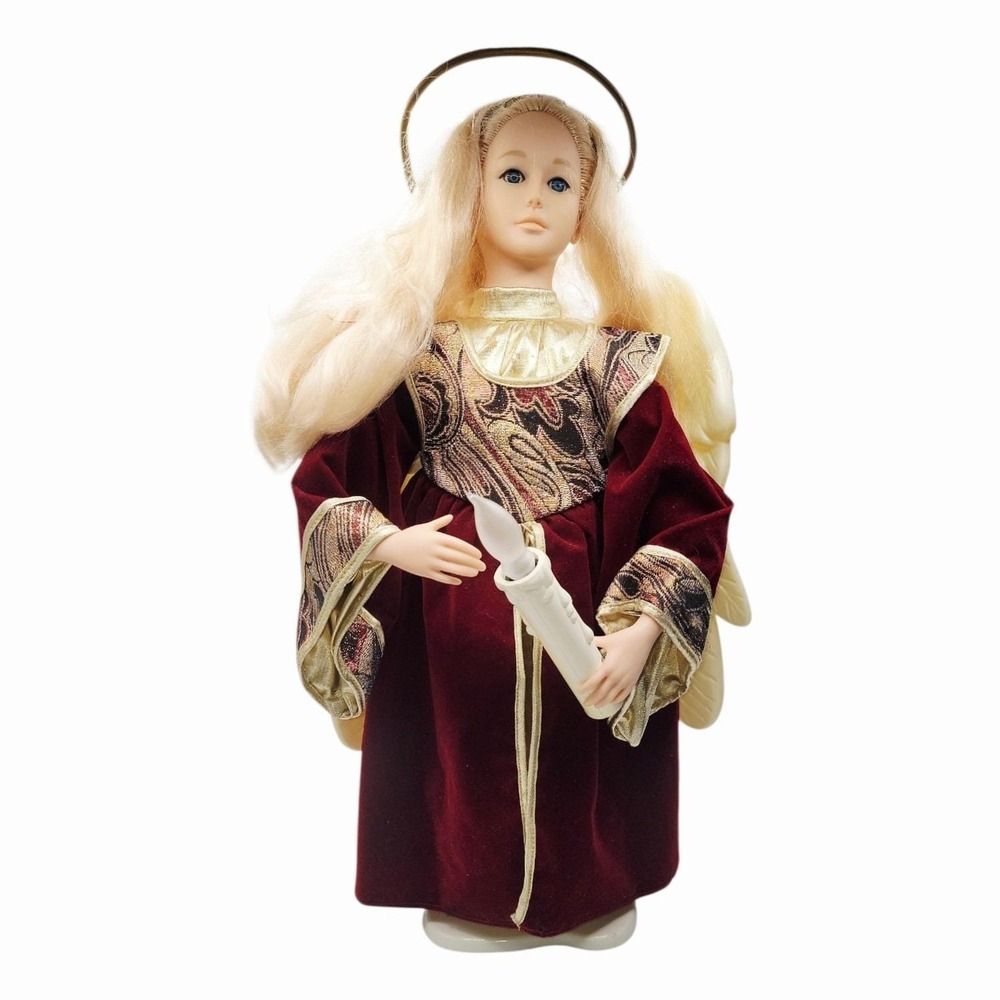 Vintage Animated Christmas‎ Angel Lighted Smooth Motion Burgundy Halo